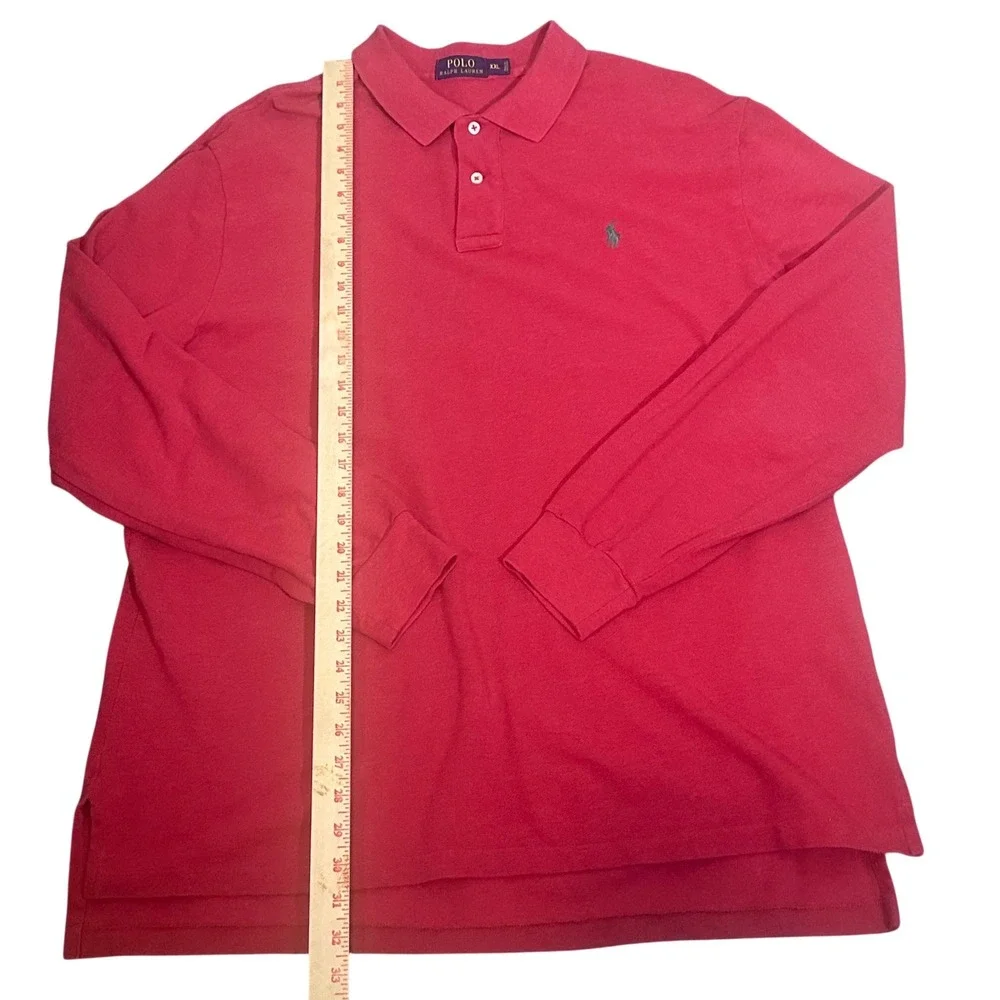 Polo Ralph Lauren Polo Shirt Men's XXL Red Excellent Long Sleeve Pique Pony Logo